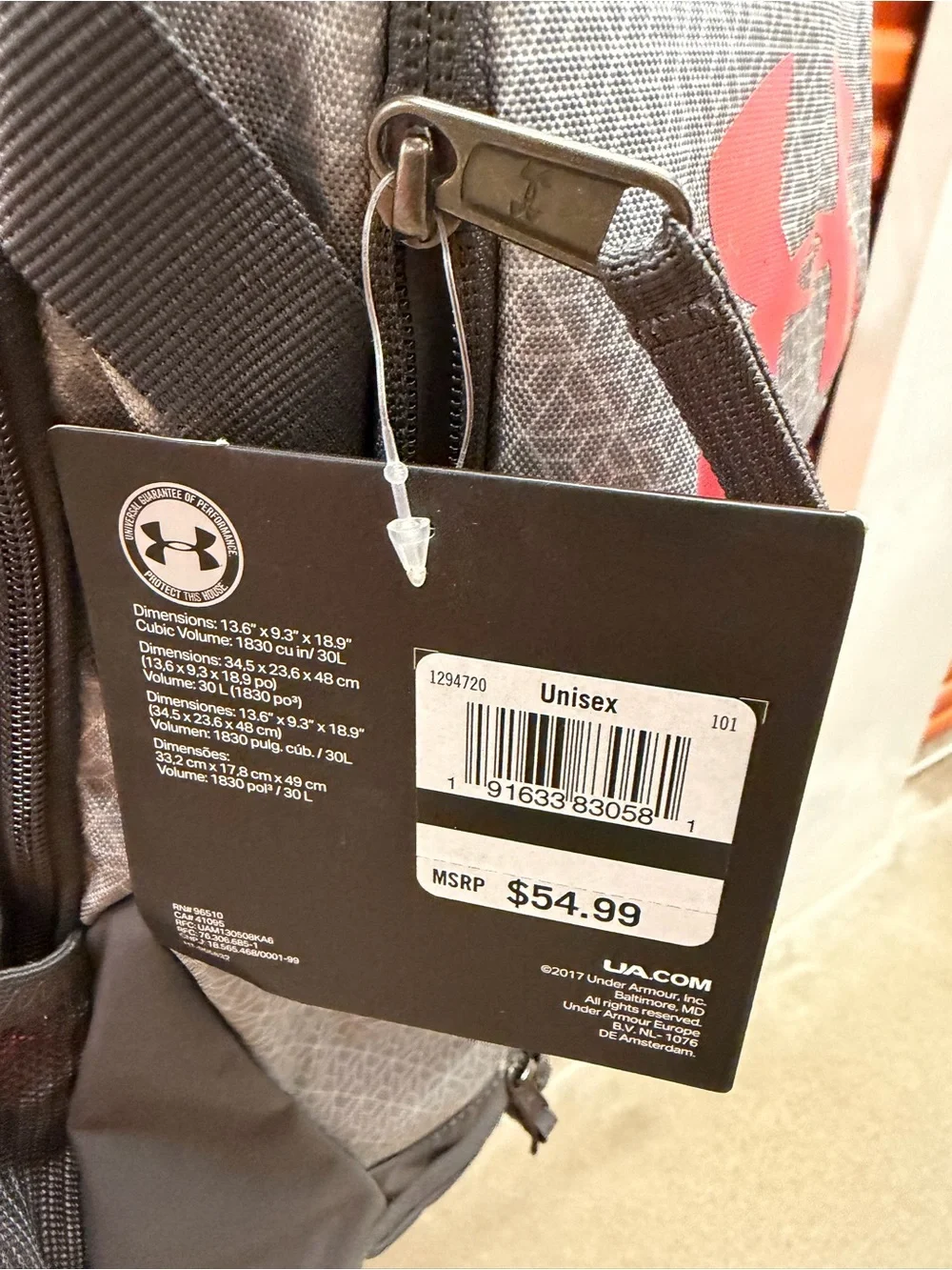 NWT Under Armour Hustle 3.0 Gray & Red Men's Backpack